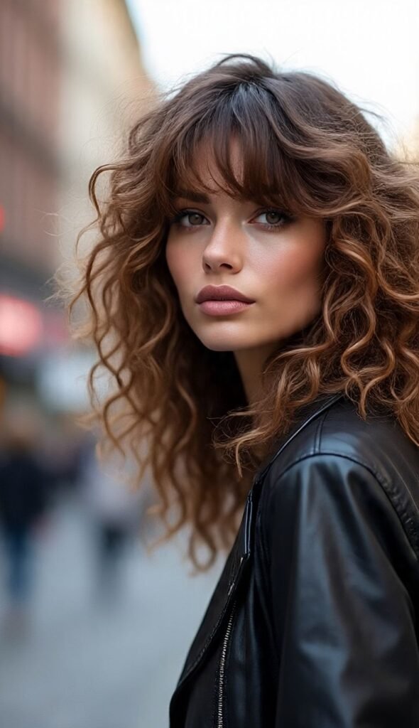 Shag Cut with Curly Curtain Bangs