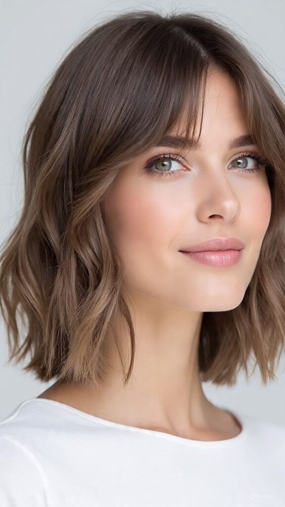 Short Wavy Lob with Curtain Bangs
