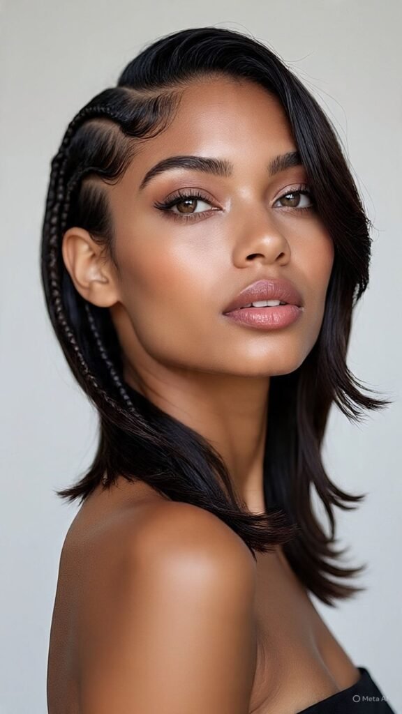 Side-Part Braids with Layered Quick Weave