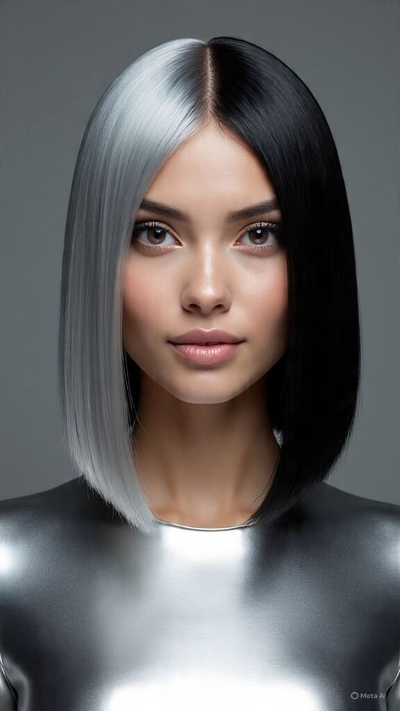 Silver and Black Split Dyed Hair