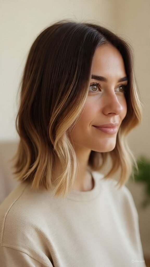 Soft Blonde Balayage on a Bob Cut