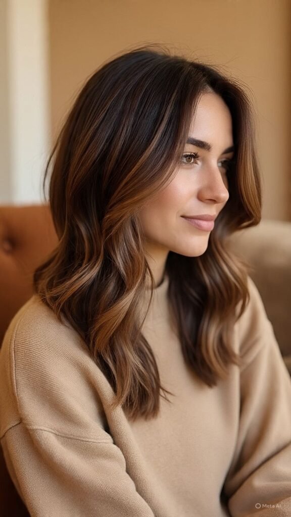 Soft Toffee Balayage on Brunette Hair
