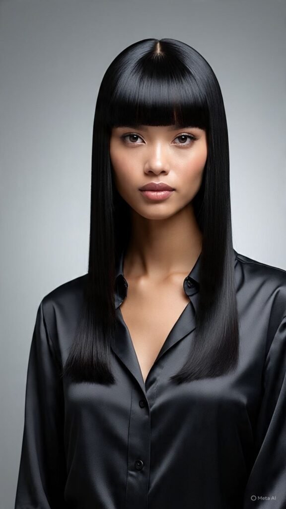 Straight Hair with Sleek Curtain Bangs