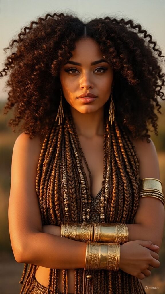 Tribal Braids With Curly Sew-In in the Back