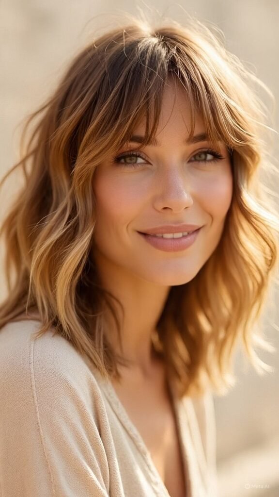 Wavy Hair with Tousled Curtain Bangs