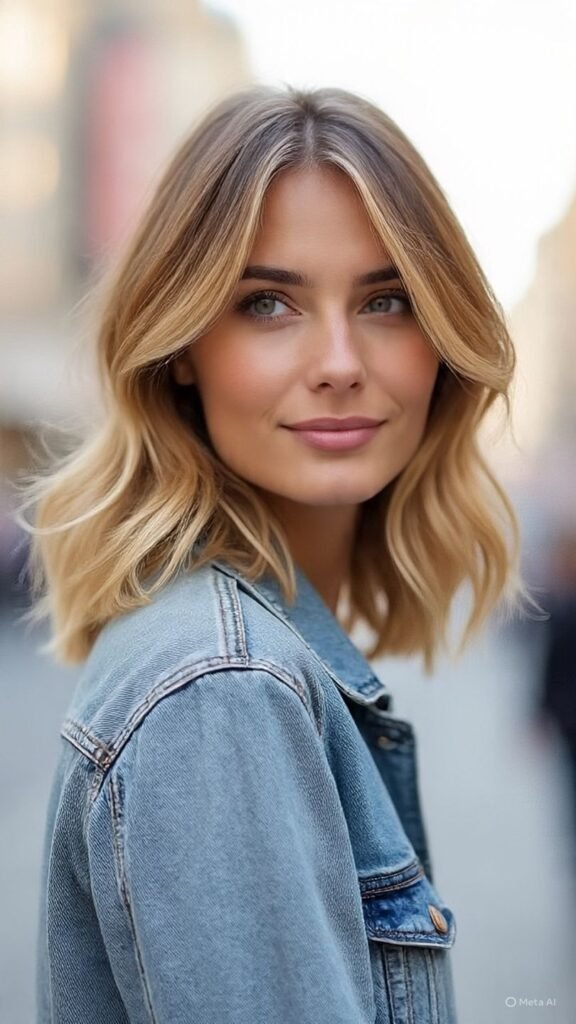 Wavy Lob with Side Bangs