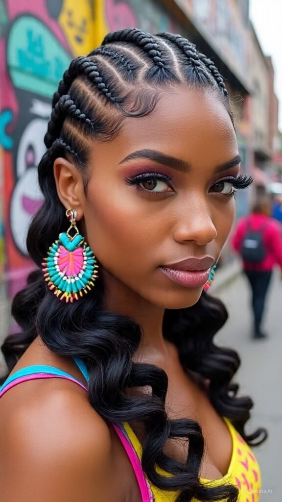 Zig-Zag Cornrows With Wavy Sew-In