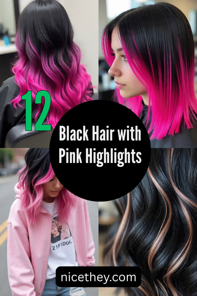 Black Hair with Pink Highlights
