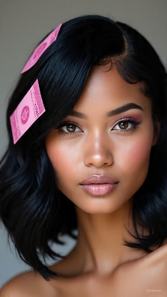 Black Hair with Pink Money Pieces