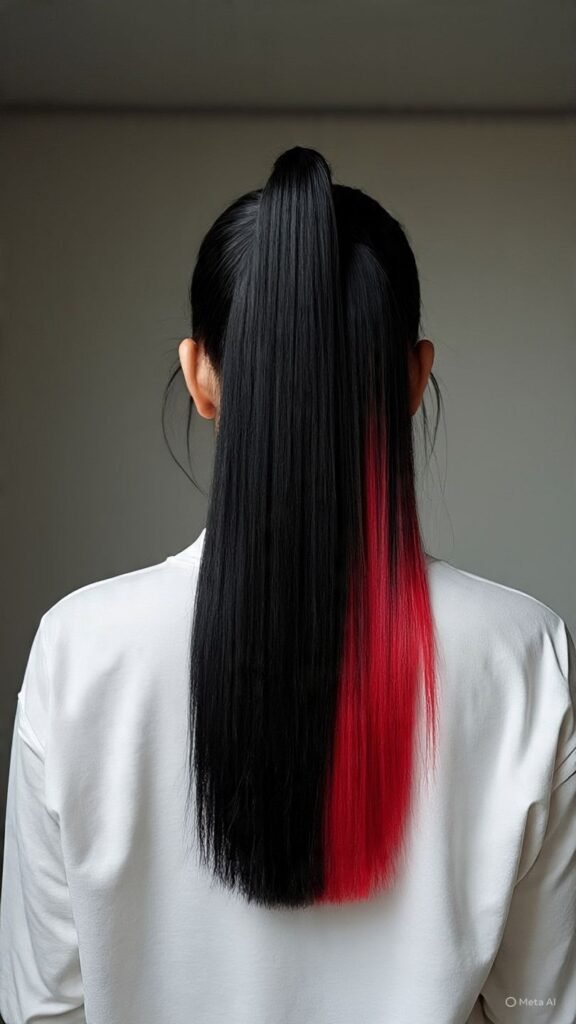 Black Hair with Red Underlights