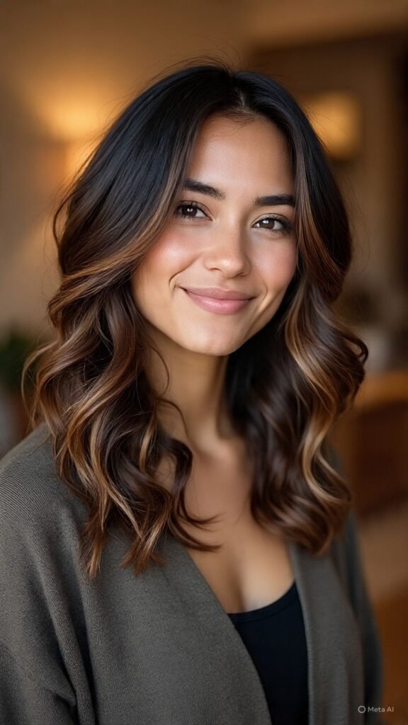 Brown Hair with Caramel Peekaboo Highlights