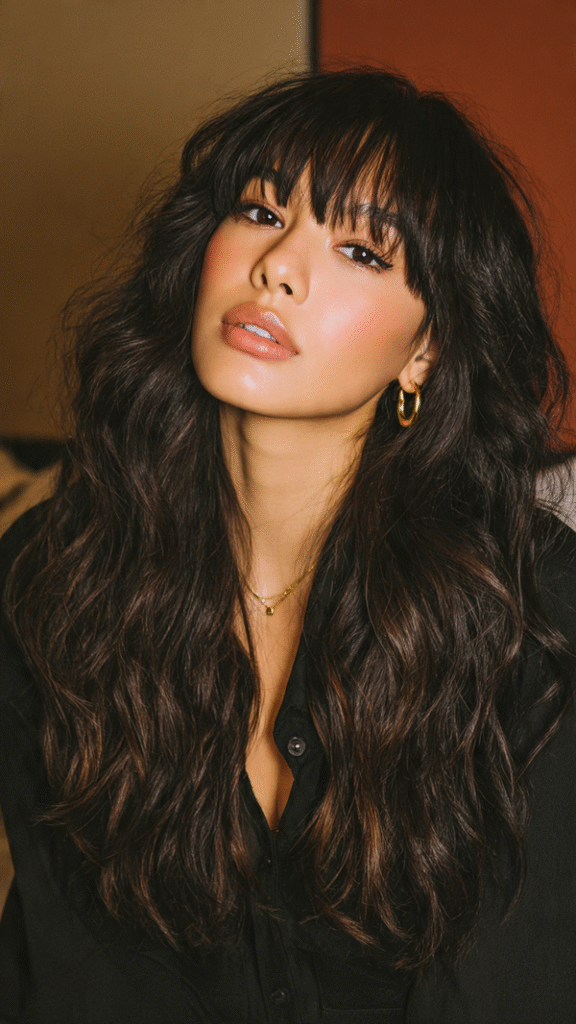 Brown Highlights with Curtain Bangs