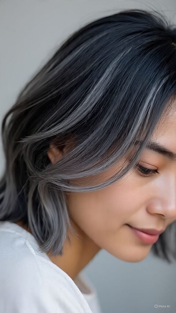 Charcoal Gray Face-Framing Highlights