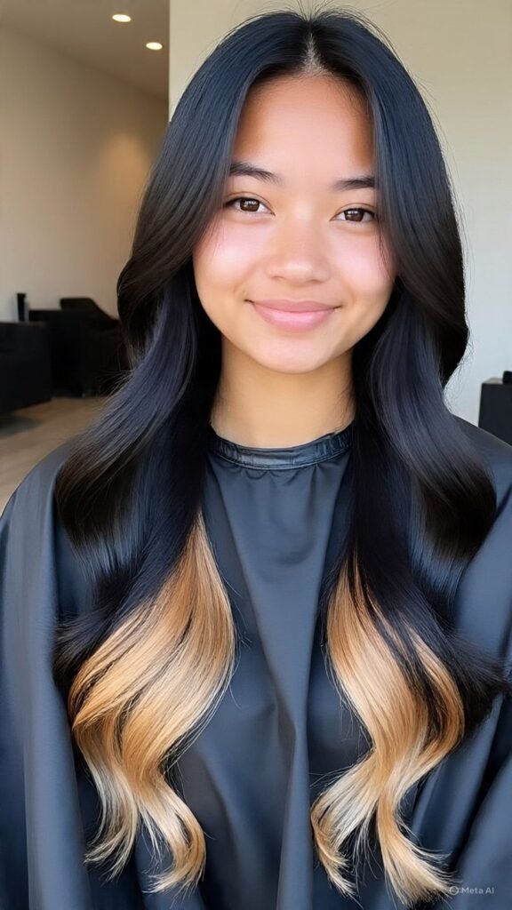 Classic Black Hair with Blonde Underneath