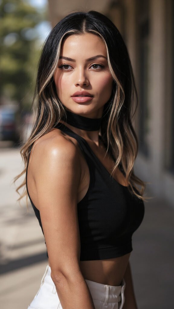 Classic Black Hair with Honey Blonde Highlights