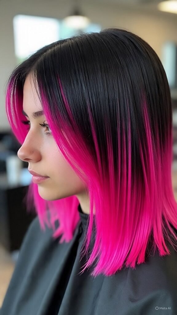 Classic Black Hair with Hot Pink Streaks