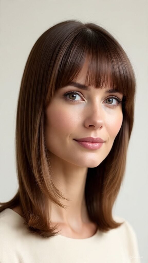 Classic Curtain Bangs with Straight Medium Hair