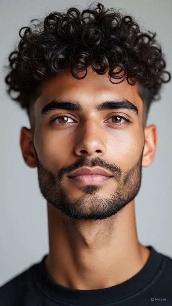 Curly Fade with Line Up