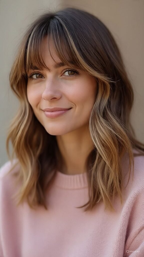 Curtain Bangs with Medium Hair and Highlights