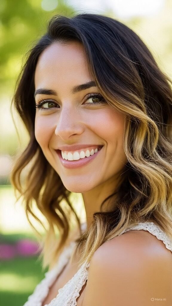 Face-Framing Honey Highlights on Dark Brown Hair