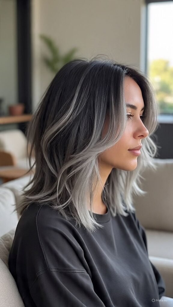 Gray Highlights with a Layered Haircut