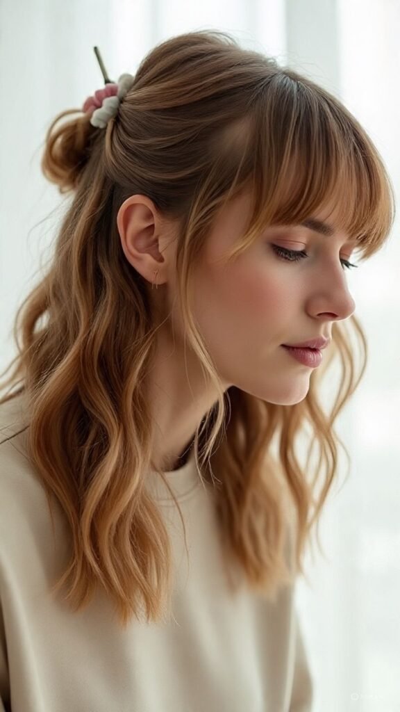 Half-Up Hairstyle with Curtain Bangs