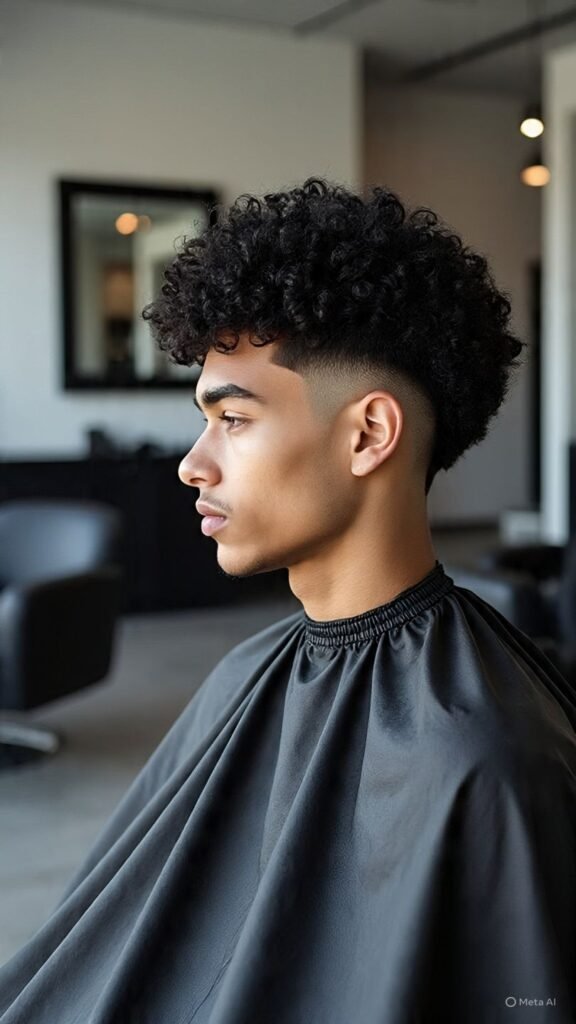 High Fade with Curly Top
