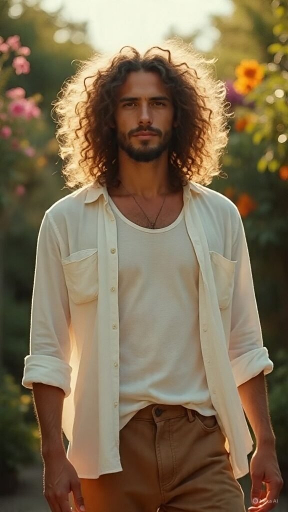 Long Curly Hair with Middle Part