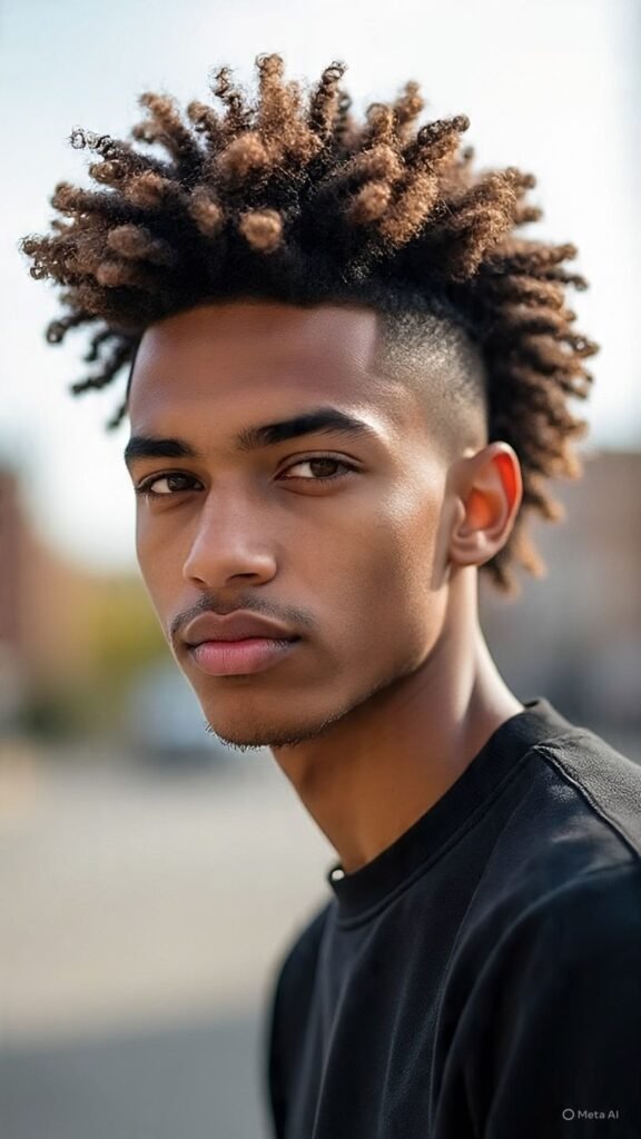Low Taper Fade with Curly Mohawk