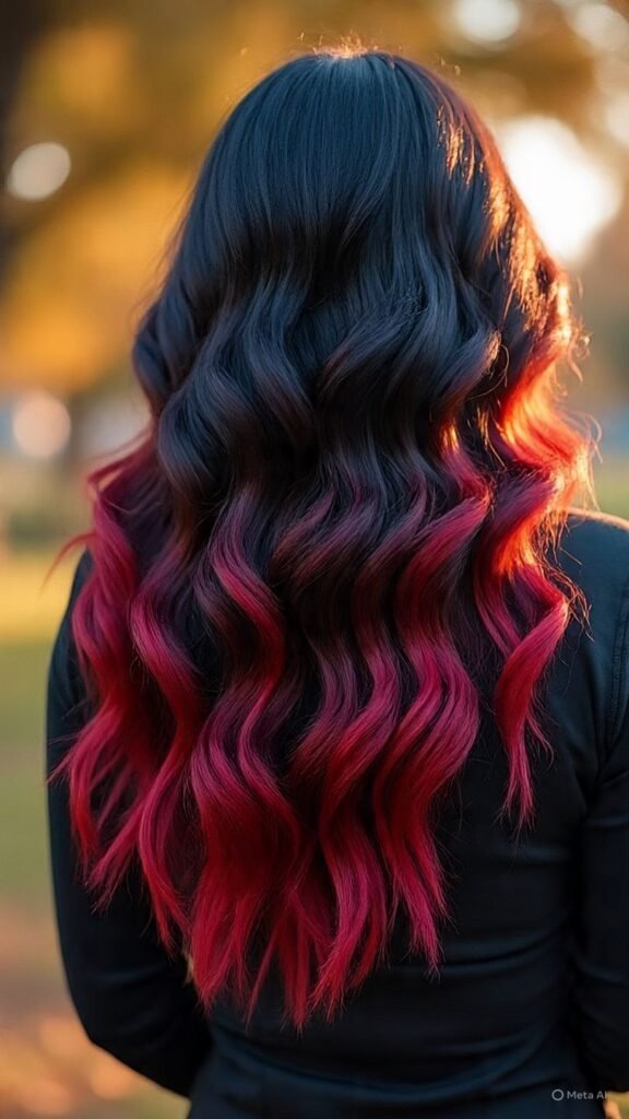 Ombre Black Hair with Red Tips