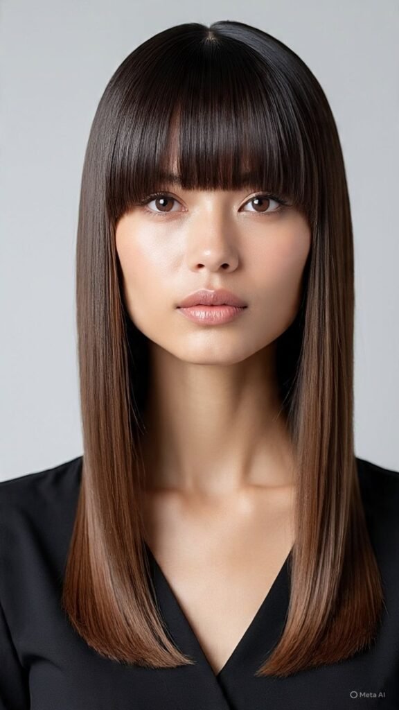 Sleek Medium Cut with Curtain Bangs