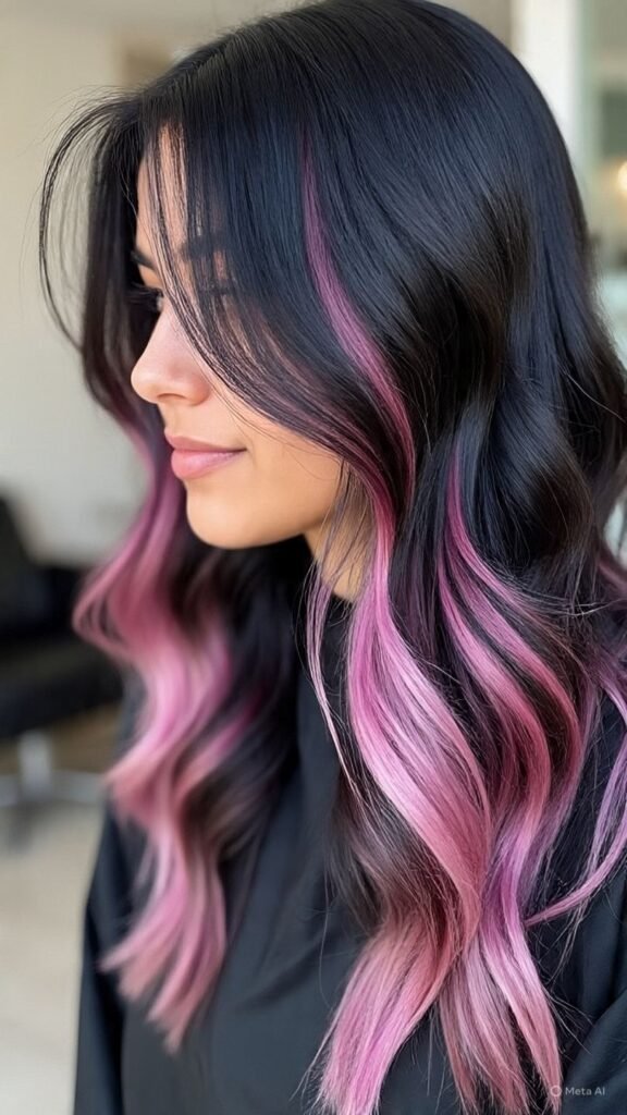 Subtle Pink Balayage on Black Hair