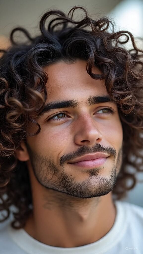 Taper Fade with Long Curly Top