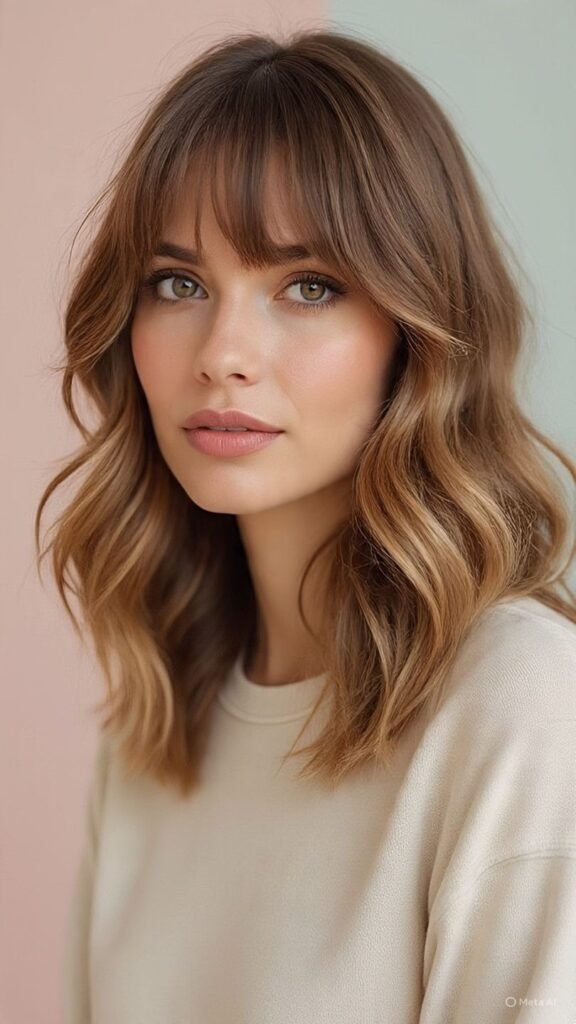 Wavy Lob with Curtain Bangs