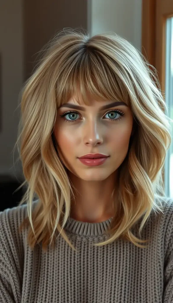 Beige Blonde Wolf Cut With Choppy Bangs