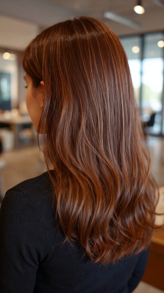 Brown Lob with Caramel Highlights