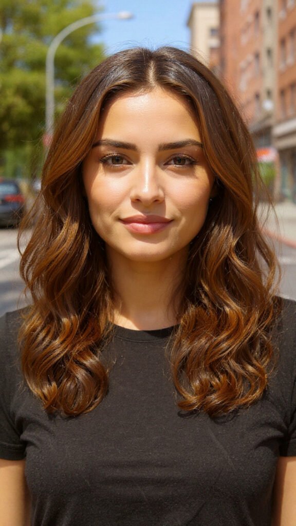 Caramel Highlights on Curly Brown Hair