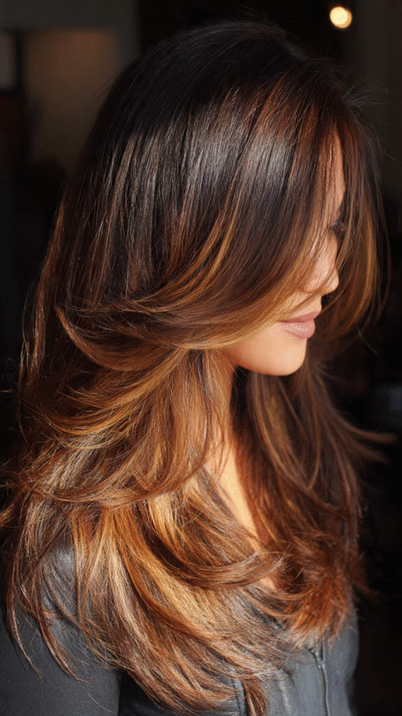 Caramel Highlights on Layered Hair