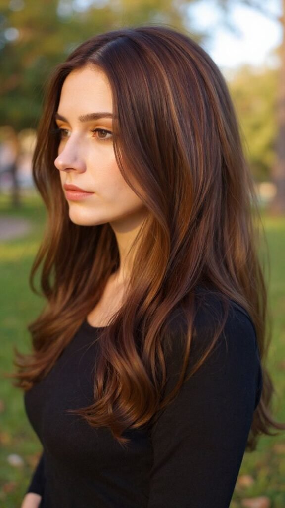 Caramel Highlights on Wavy Brown Hair