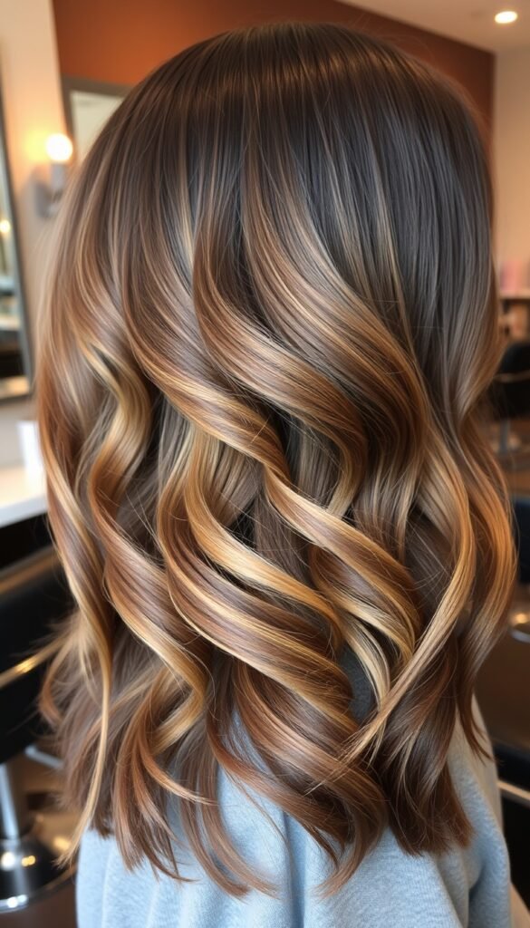 Caramel Lowlights on Dark Brown Hair