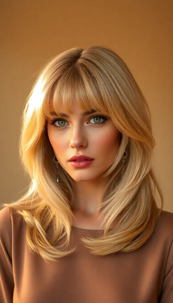 Champagne Blonde Wolf Cut With Long Bangs