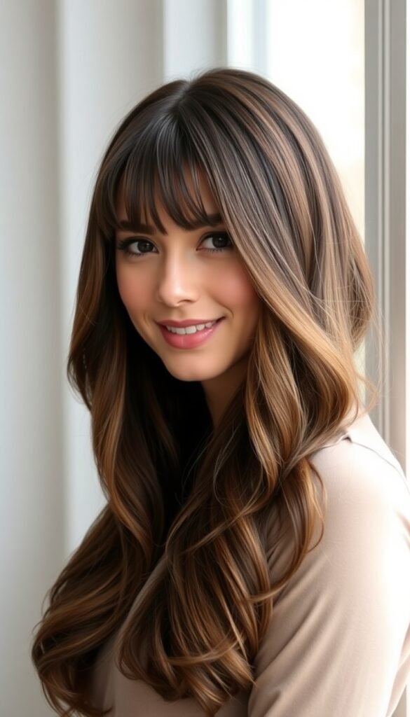 Classic Long Layers with Curtain Bangs
