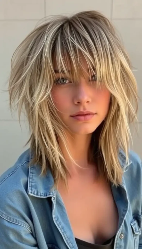 Dirty Blonde Wolf Cut With Bangs