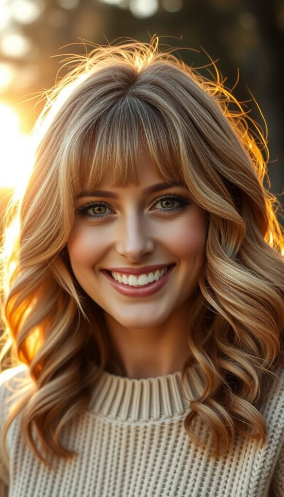 Honey Blonde Wolf Cut With Curtain Fringe