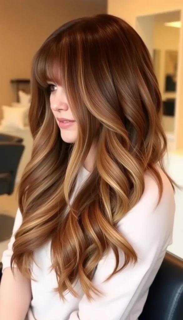 Long Balayage Hair with Curtain Bangs