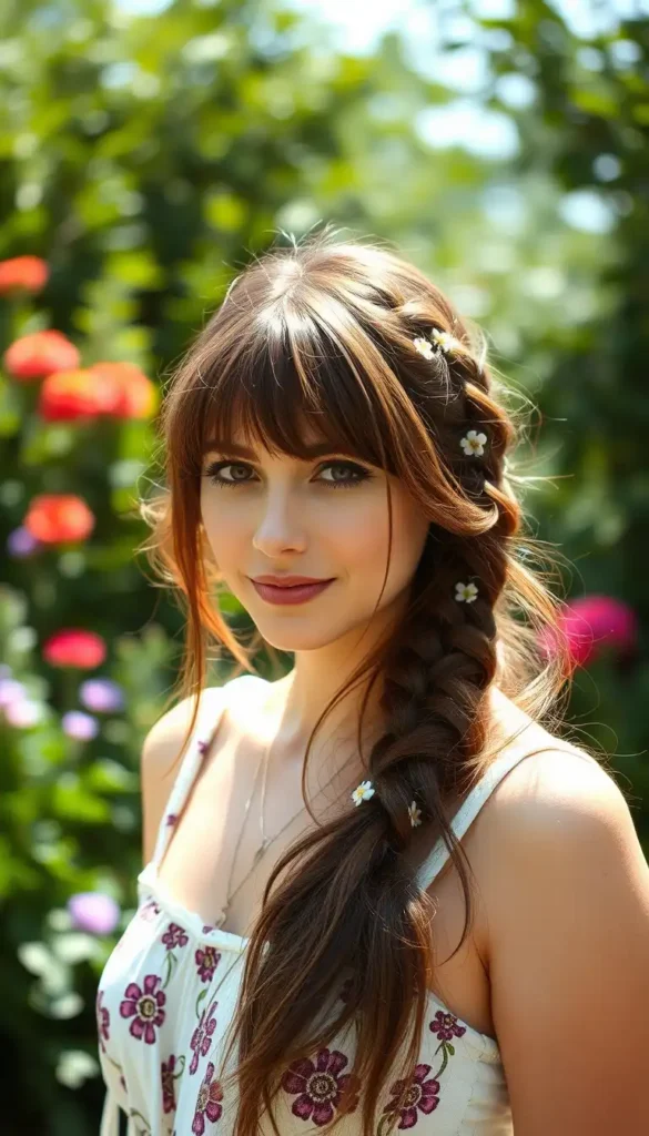 Long Bohemian Braids with Curtain Bangs