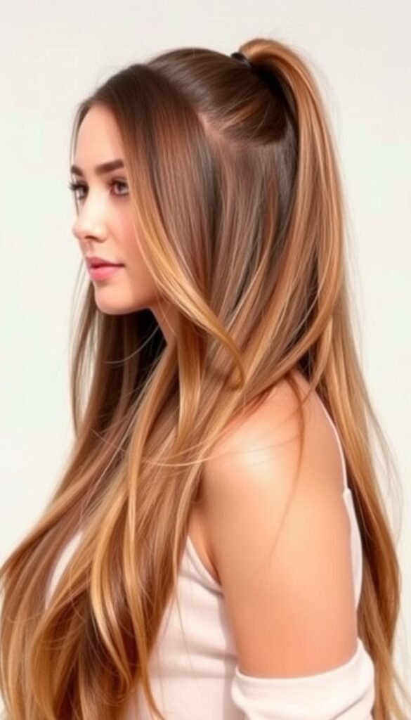 Long Ponytail with Curtain Bangs