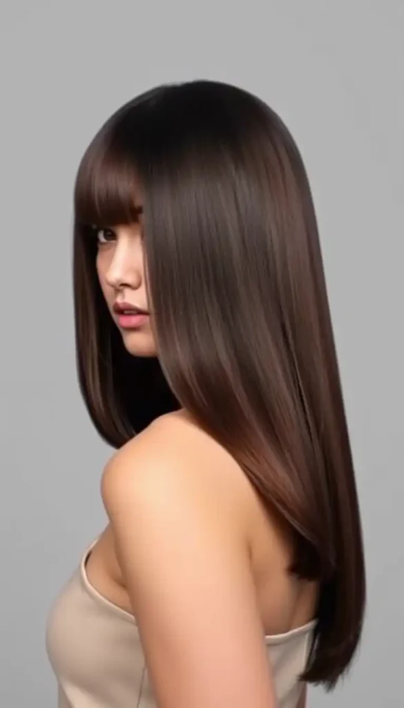 Long Straight Hair with Middle Part and Curtain Bangs