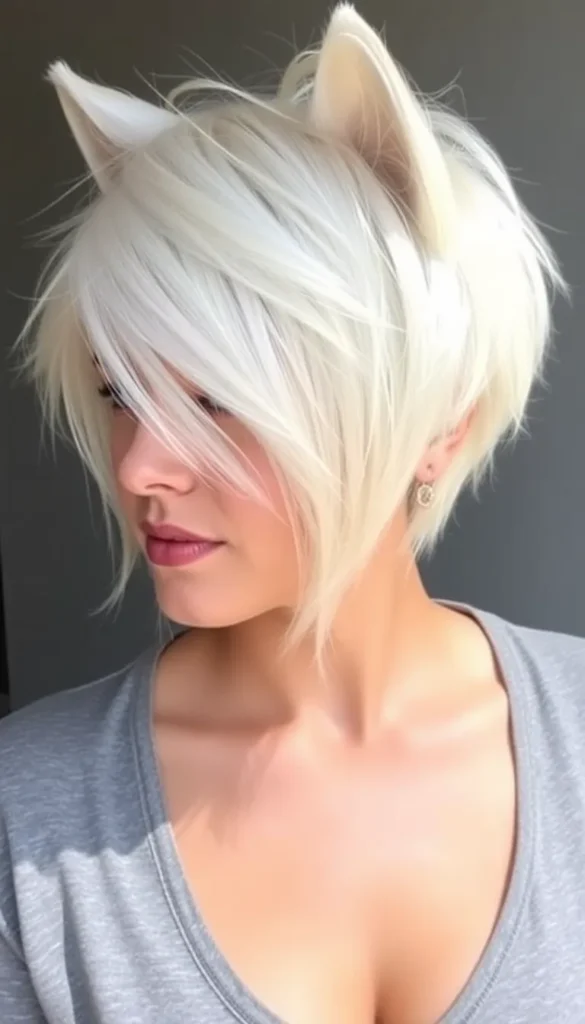 Platinum Blonde Wolf Cut With Wispy Bangs