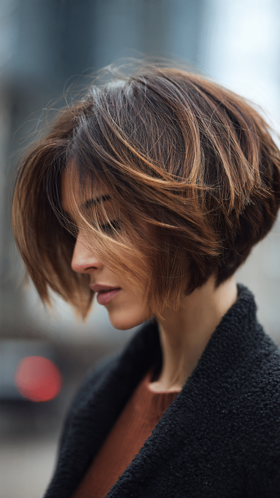 Short Brown Hair with Caramel Highlights